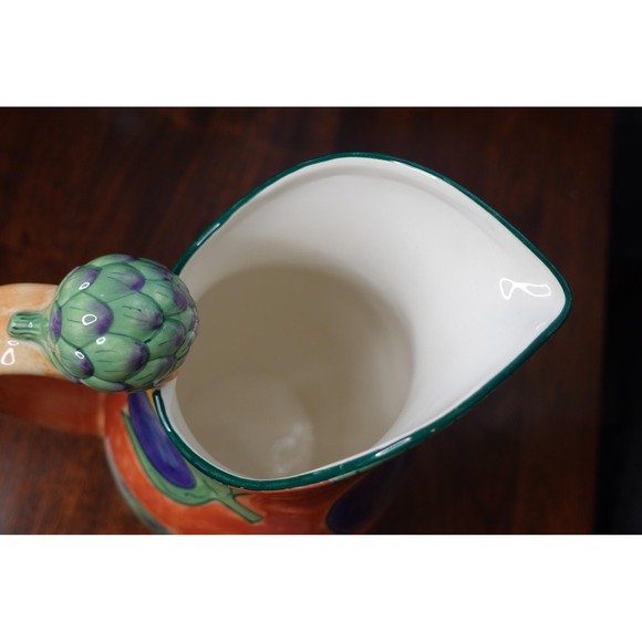 Clay Art Toscano collection large pitcher bright colors with vegetables - Picture 7 of 9